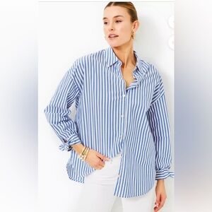 LILLY PULITZER LESIA RELAXED BUTTON DOWN BRINY BLUE CABANA preppy